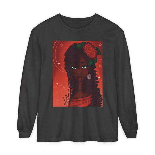 Unisex Garment-dyed Long Sleeve T-Shirt (Rose)