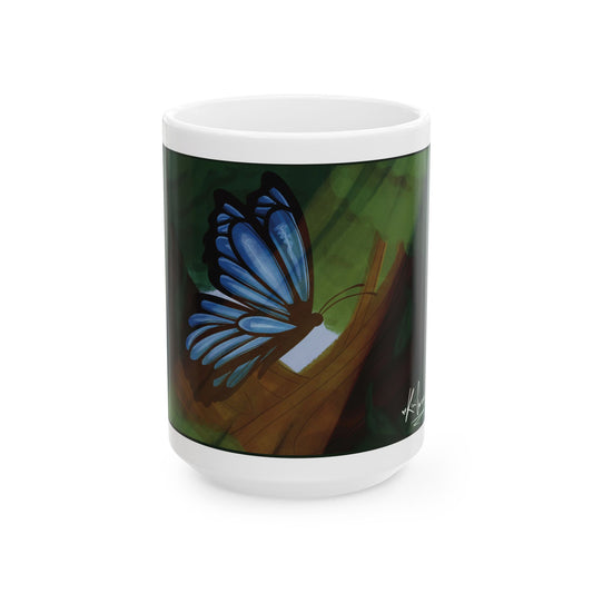 Ceramic Mug, (11oz, 15oz) - Blue Butterfly