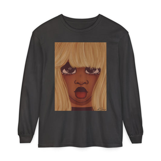 Unisex Garment-dyed Long Sleeve T-Shirt (Heart Eyes)