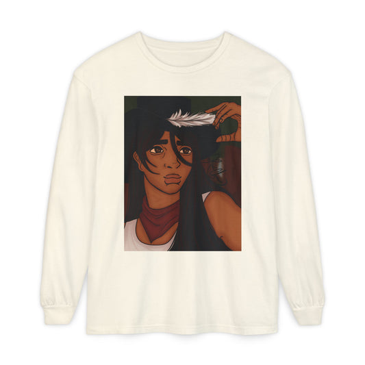 Unisex Garment-dyed Long Sleeve T-Shirt (Cowboy)
