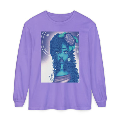 Unisex Garment-dyed Long Sleeve T-Shirt (Blue Rose)