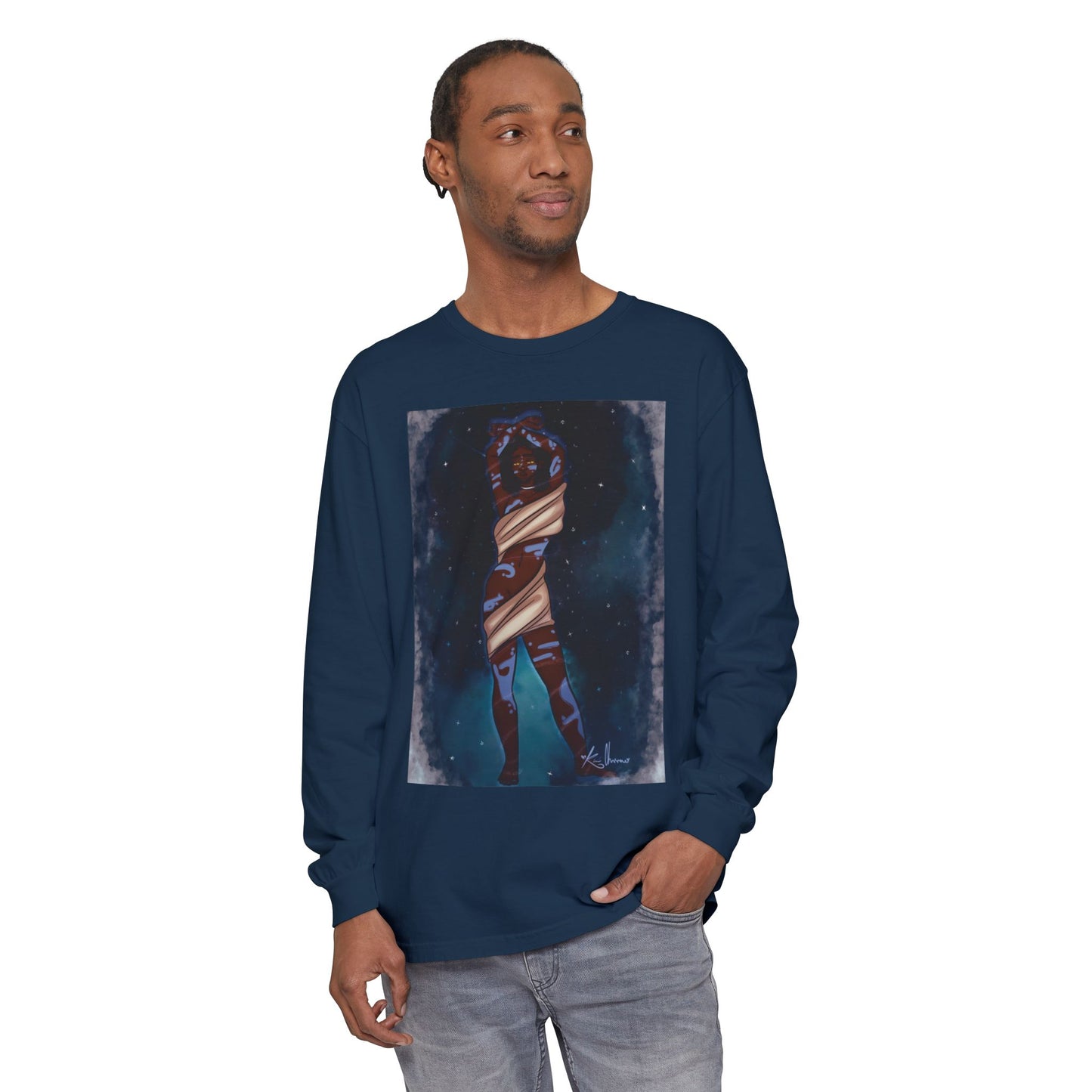 Unisex Garment-dyed Long Sleeve T-Shirt (Space)