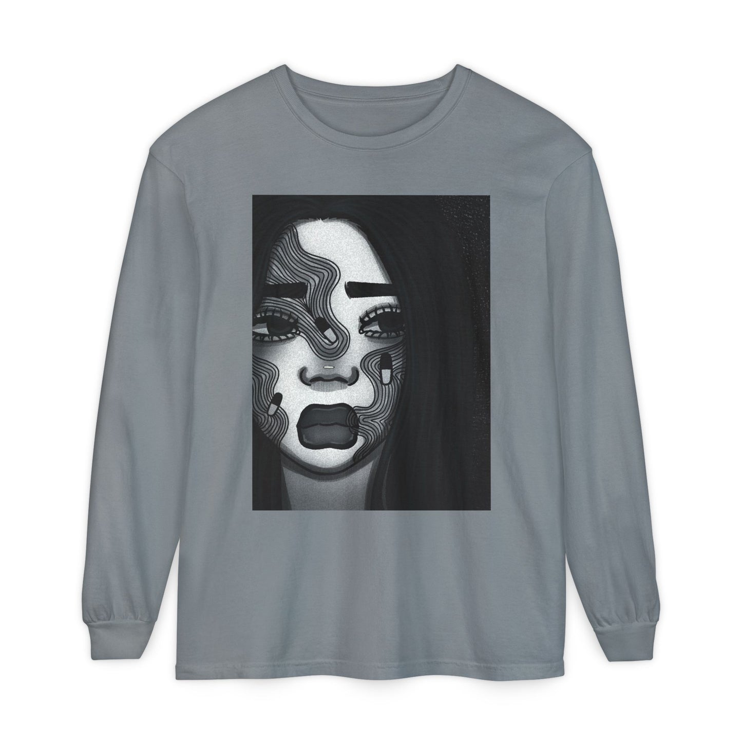 Unisex Garment-dyed Long Sleeve T-Shirt (Addiction)