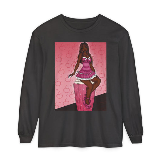 Unisex Garment-dyed Long Sleeve T-Shirt (Milkshake)