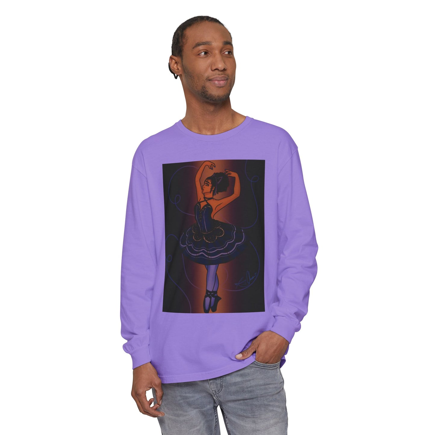 Unisex Garment-dyed Long Sleeve T-Shirt (Ballerina)