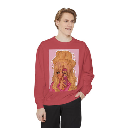 Unisex Garment-Dyed Sweatshirt (Pink 90‘s Girl)