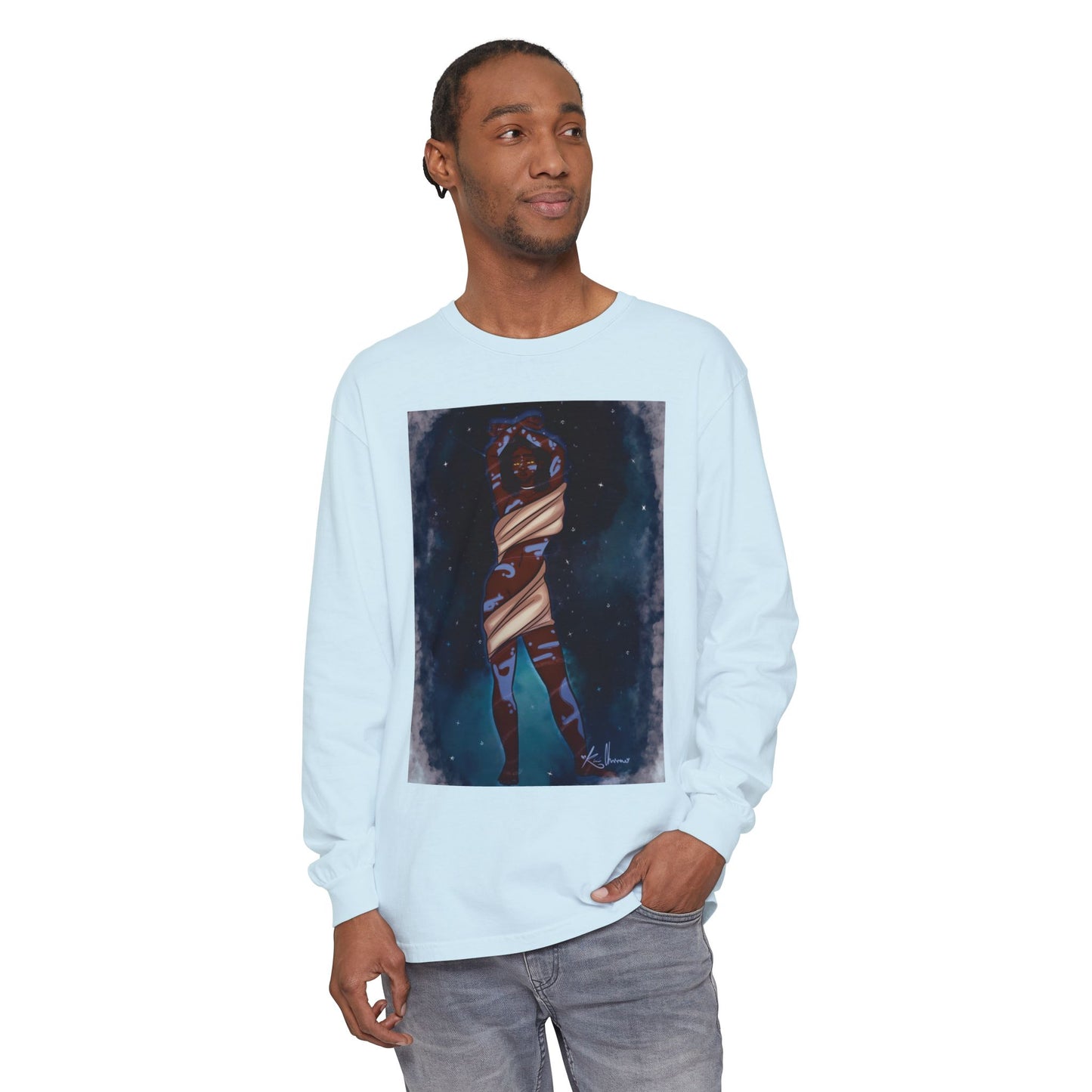 Unisex Garment-dyed Long Sleeve T-Shirt (Space)