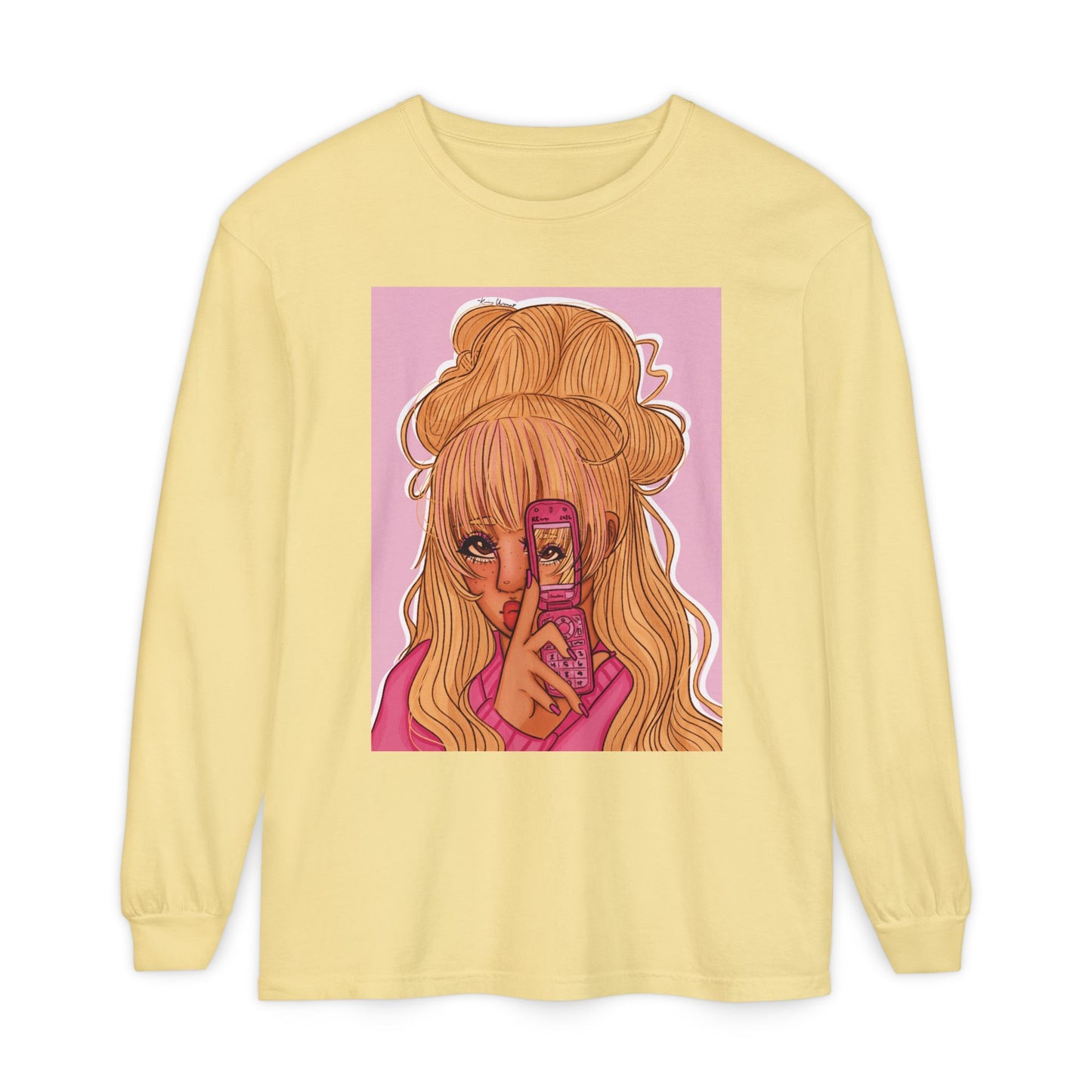 Unisex Garment-dyed Long Sleeve T-Shirt (Pink 90’s Girl)