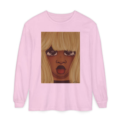 Unisex Garment-dyed Long Sleeve T-Shirt (Heart Eyes)