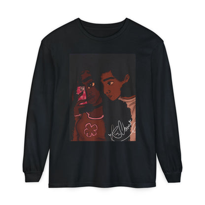 Unisex Garment-dyed Long Sleeve T-Shirt (Black Love)