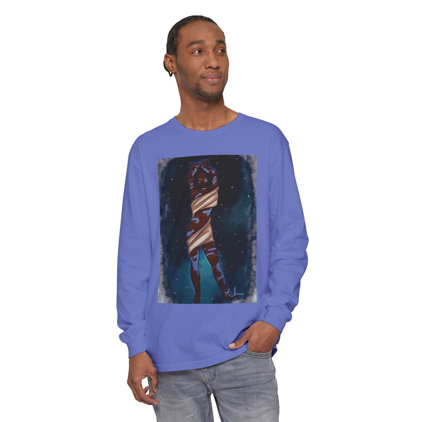 Unisex Garment-dyed Long Sleeve T-Shirt (Space)