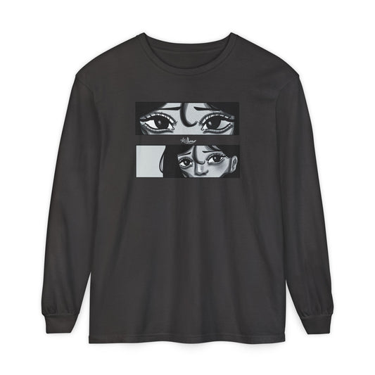 Unisex Garment-dyed Long Sleeve T-Shirt (A Quiet Moment)