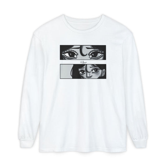 Unisex Garment-dyed Long Sleeve T-Shirt (A Quiet Moment)