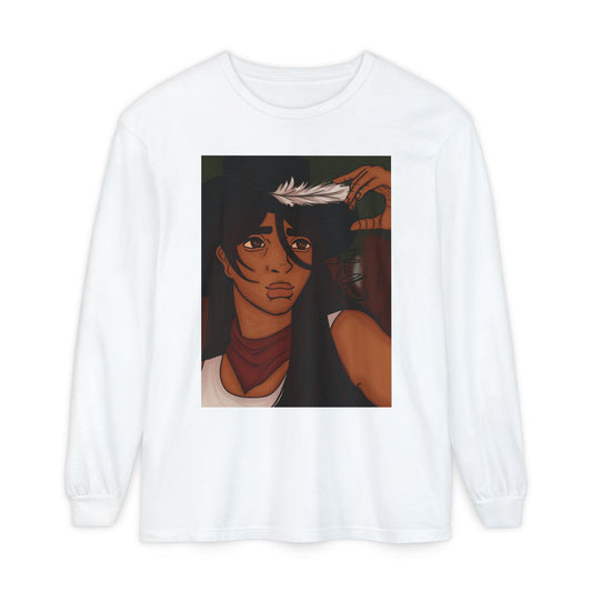 Unisex Garment-dyed Long Sleeve T-Shirt (Cowboy)