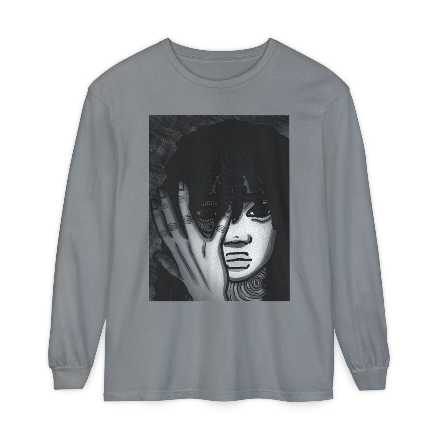 Unisex Garment-dyed Long Sleeve T-Shirt (Fear)