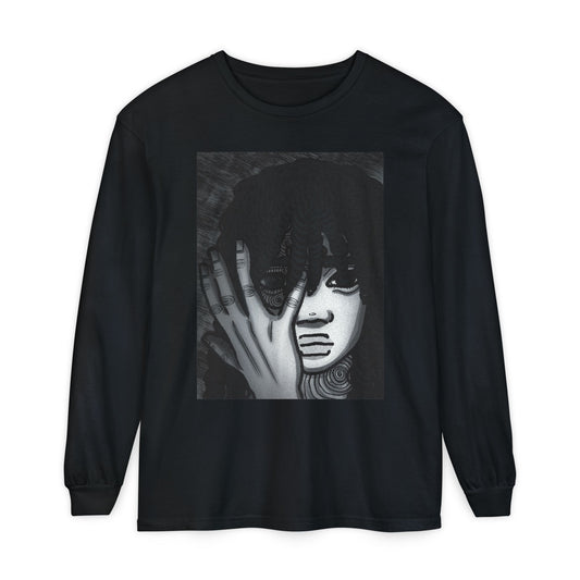Unisex Garment-dyed Long Sleeve T-Shirt (Fear)