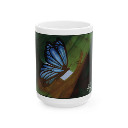 Ceramic Mug, (11oz, 15oz) - Blue Butterfly