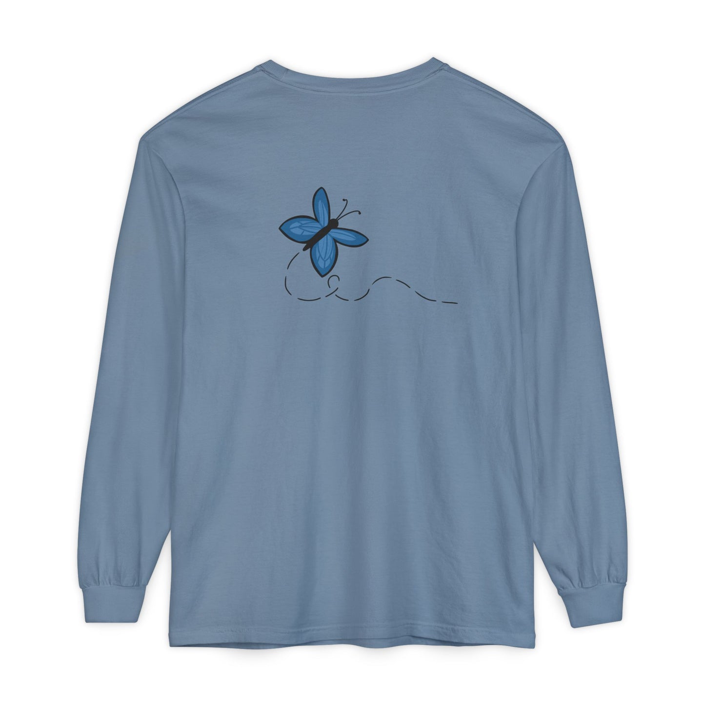 Unisex Garment-dyed Long Sleeve T-Shirt (Blue Butterfly)