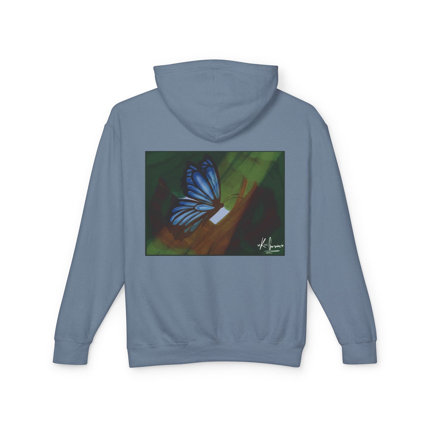 Unisex Lightweight Hooded Sweatshirt (Blue Butterfly V2)