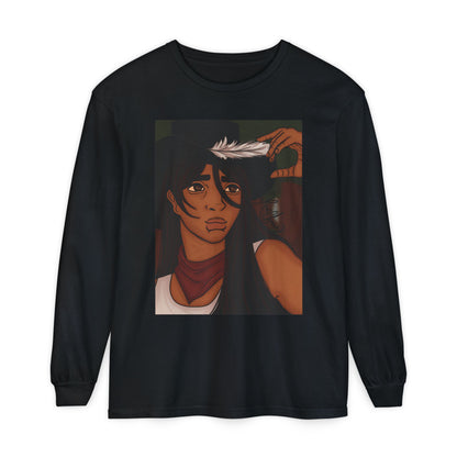 Unisex Garment-dyed Long Sleeve T-Shirt (Cowboy)