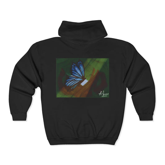 Unisex Zip Up Sweatshirt - Blue Butterfly