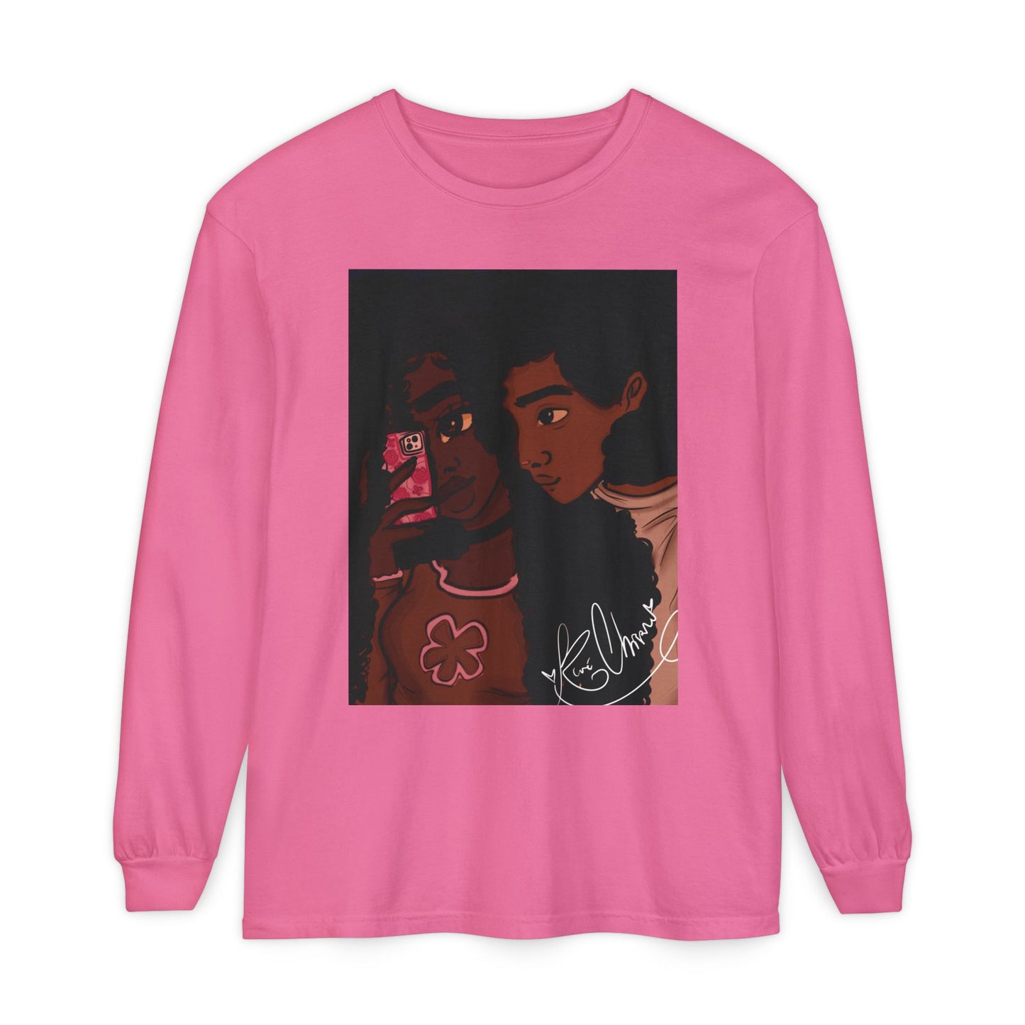 Unisex Garment-dyed Long Sleeve T-Shirt (Black Love)