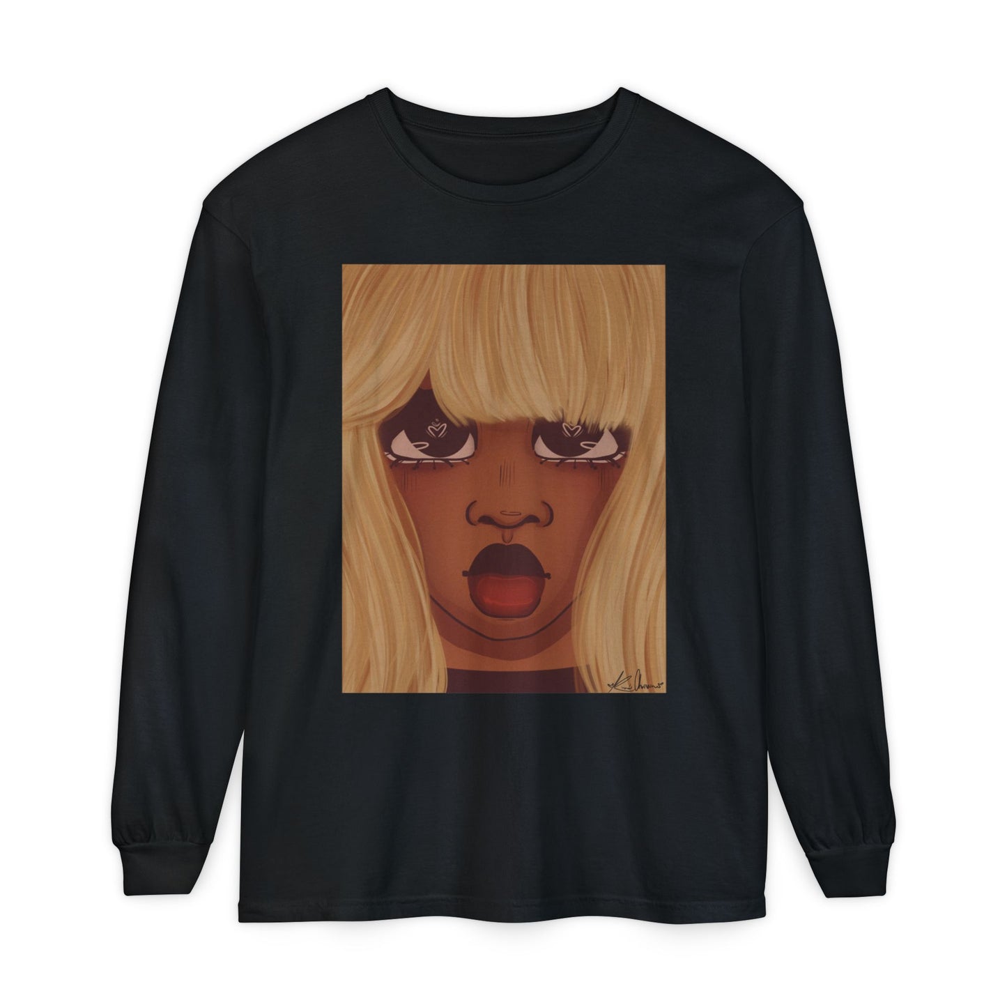 Unisex Garment-dyed Long Sleeve T-Shirt (Heart Eyes)