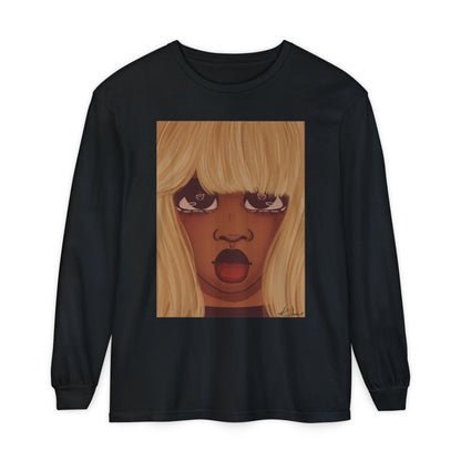 Unisex Garment-dyed Long Sleeve T-Shirt (Heart Eyes)