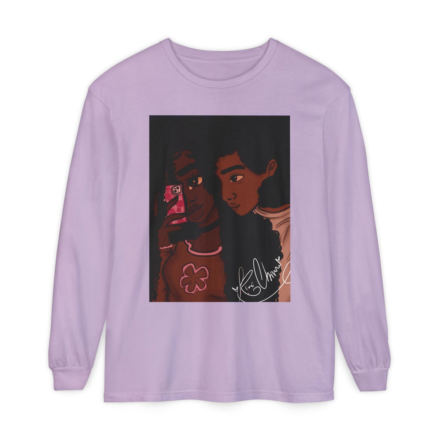 Unisex Garment-dyed Long Sleeve T-Shirt (Black Love)