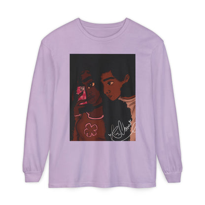 Unisex Garment-dyed Long Sleeve T-Shirt (Black Love)