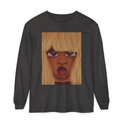 Unisex Garment-dyed Long Sleeve T-Shirt (Heart Eyes)