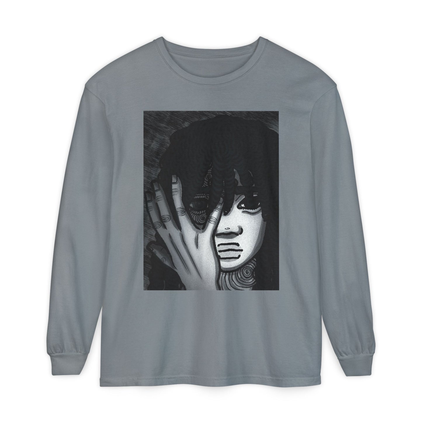 Unisex Garment-dyed Long Sleeve T-Shirt (Fear)