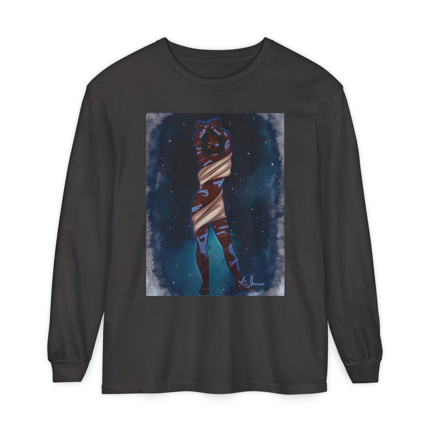 Unisex Garment-dyed Long Sleeve T-Shirt (Space)