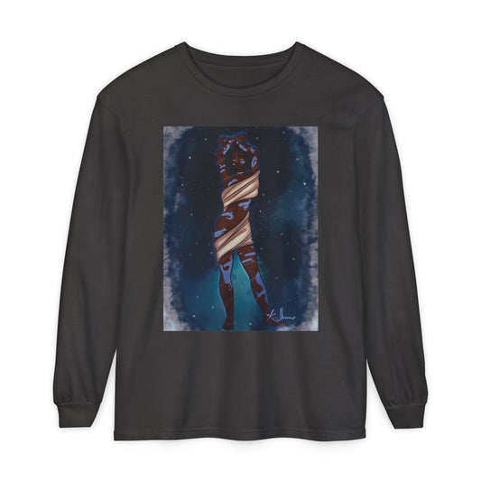 Unisex Garment-dyed Long Sleeve T-Shirt (Space)