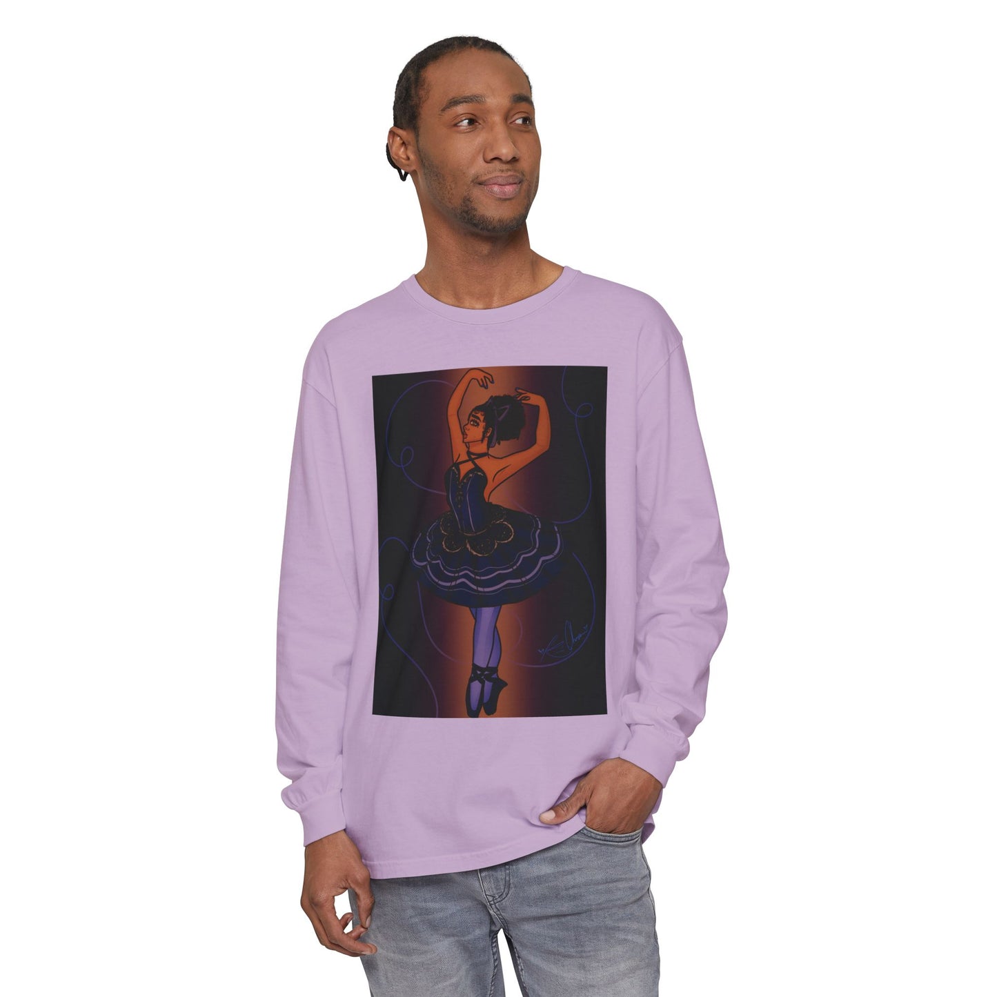 Unisex Garment-dyed Long Sleeve T-Shirt (Ballerina)