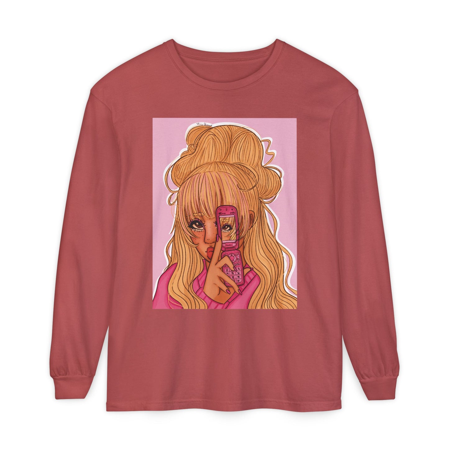 Unisex Garment-dyed Long Sleeve T-Shirt (Pink 90’s Girl)