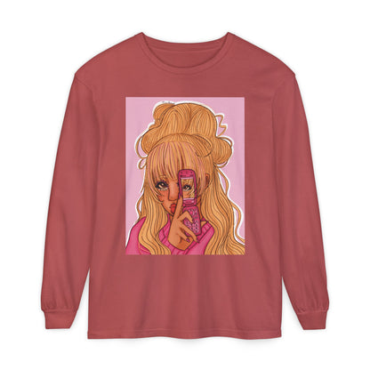 Unisex Garment-dyed Long Sleeve T-Shirt (Pink 90’s Girl)