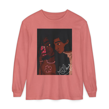 Unisex Garment-dyed Long Sleeve T-Shirt (Black Love)