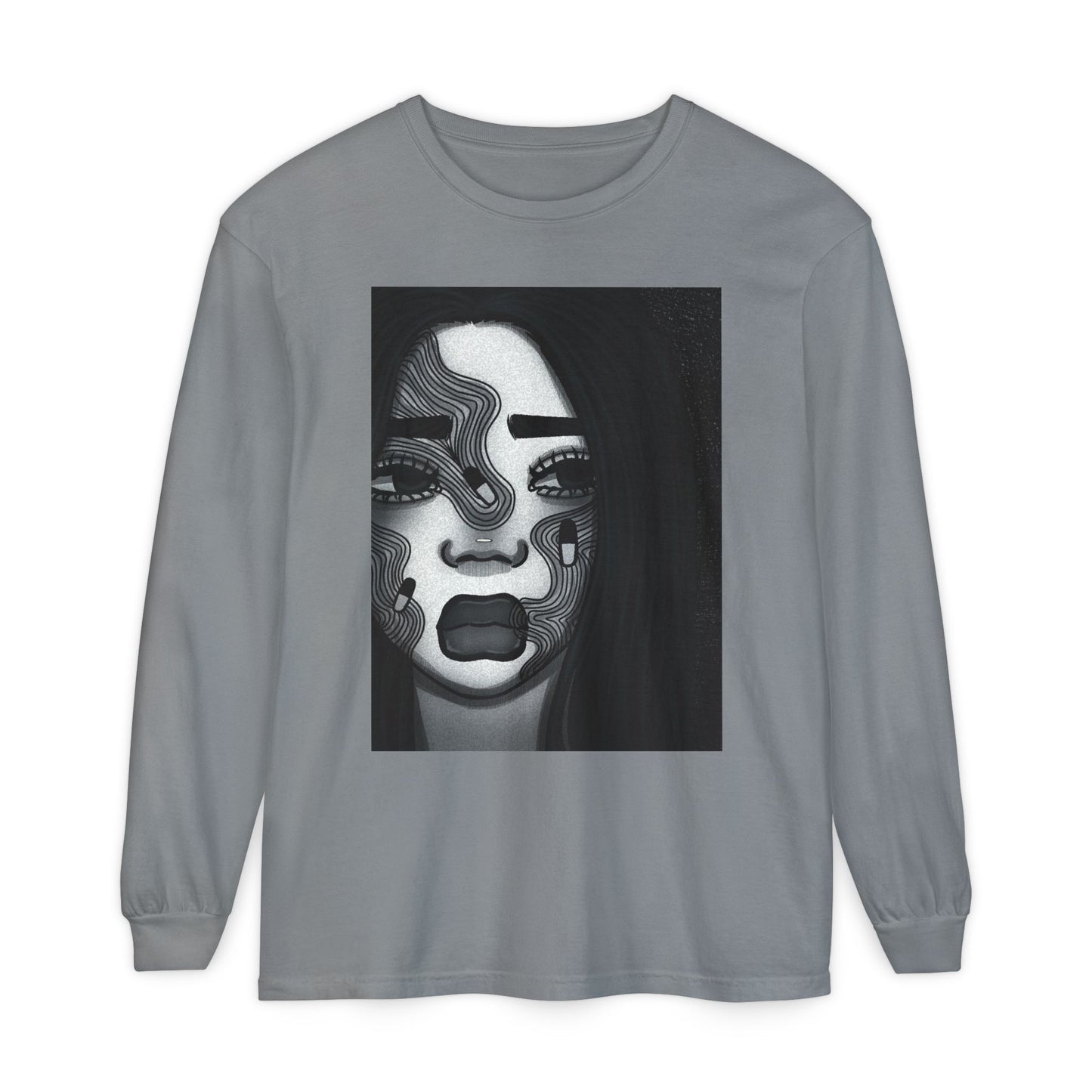Unisex Garment-dyed Long Sleeve T-Shirt (Addiction)