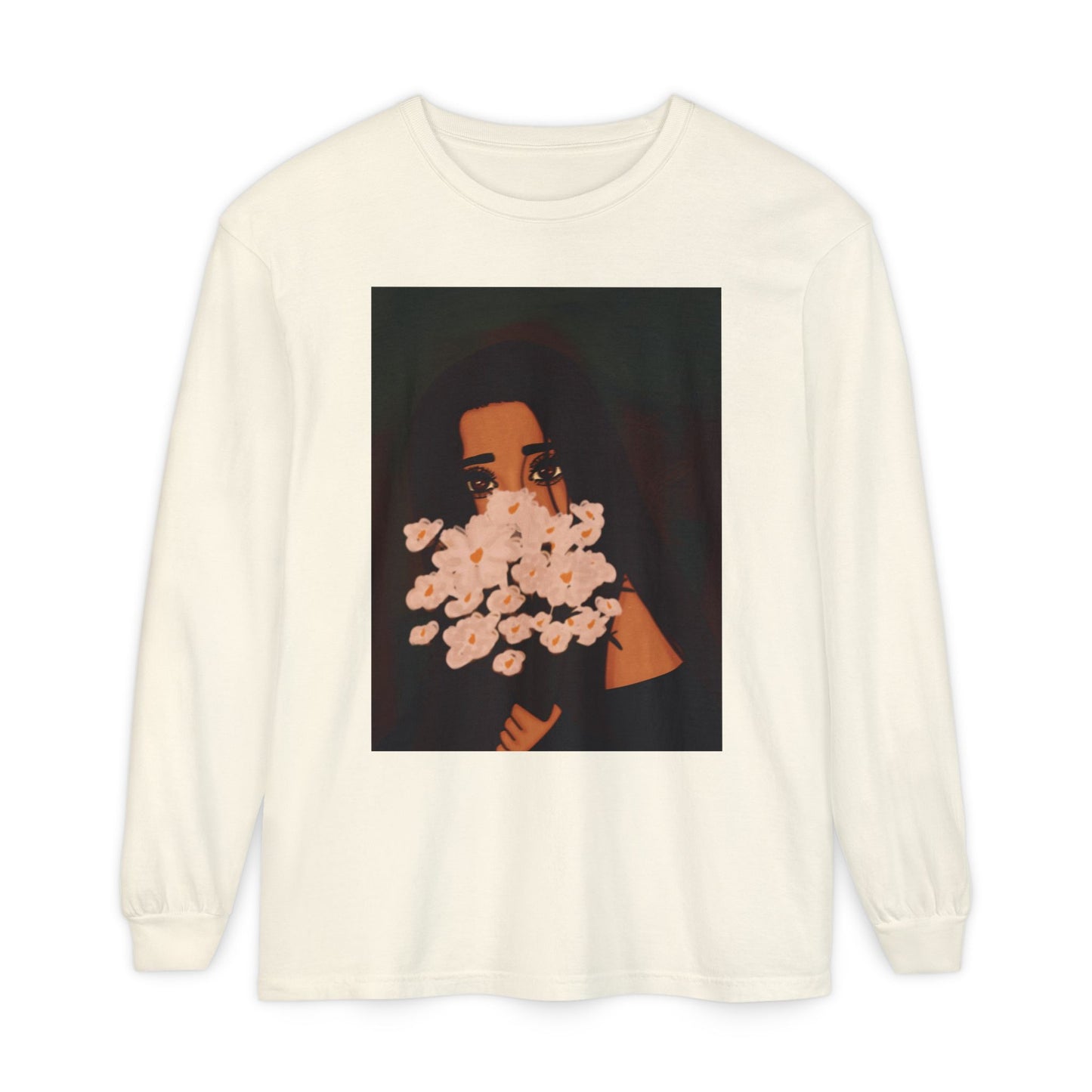 Unisex Garment-dyed Long Sleeve T-Shirt (Flowers)