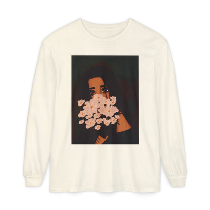 Unisex Garment-dyed Long Sleeve T-Shirt (Flowers)