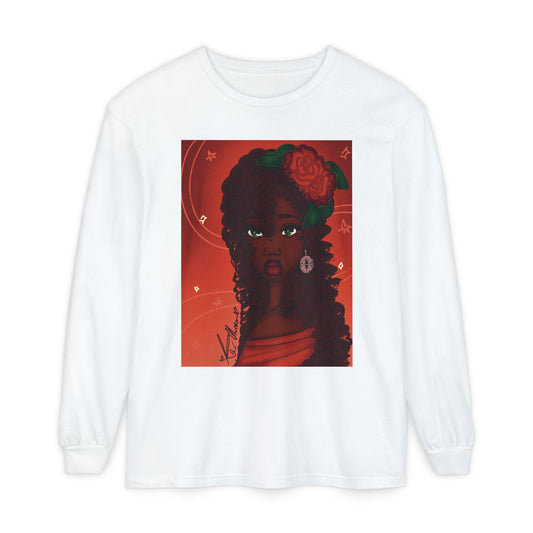 Unisex Garment-dyed Long Sleeve T-Shirt (Rose)