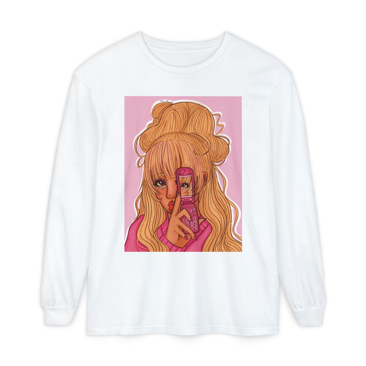 Unisex Garment-dyed Long Sleeve T-Shirt (Pink 90’s Girl)