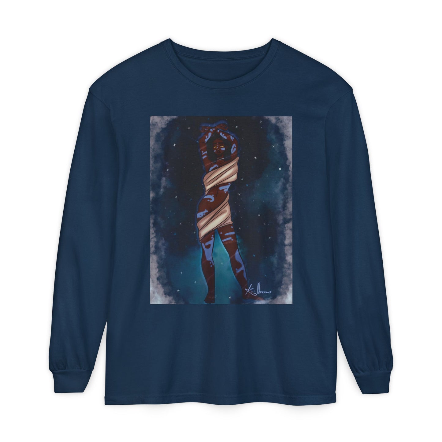 Unisex Garment-dyed Long Sleeve T-Shirt (Space)