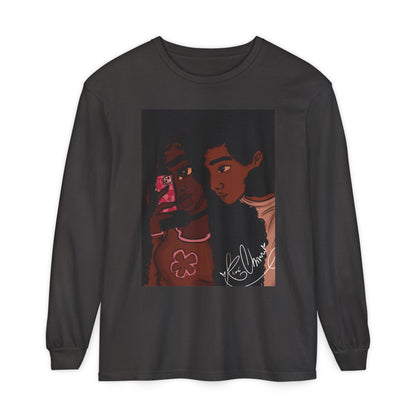 Unisex Garment-dyed Long Sleeve T-Shirt (Black Love)