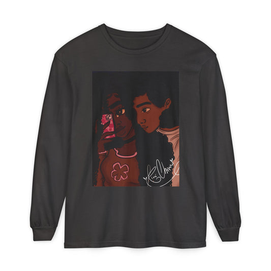 Unisex Garment-dyed Long Sleeve T-Shirt (Black Love)