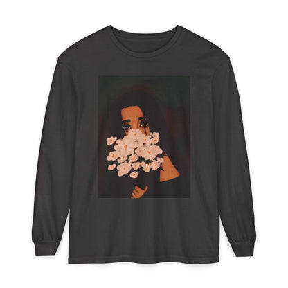 Unisex Garment-dyed Long Sleeve T-Shirt (Flowers)