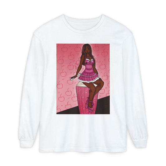 Unisex Garment-dyed Long Sleeve T-Shirt (Milkshake)