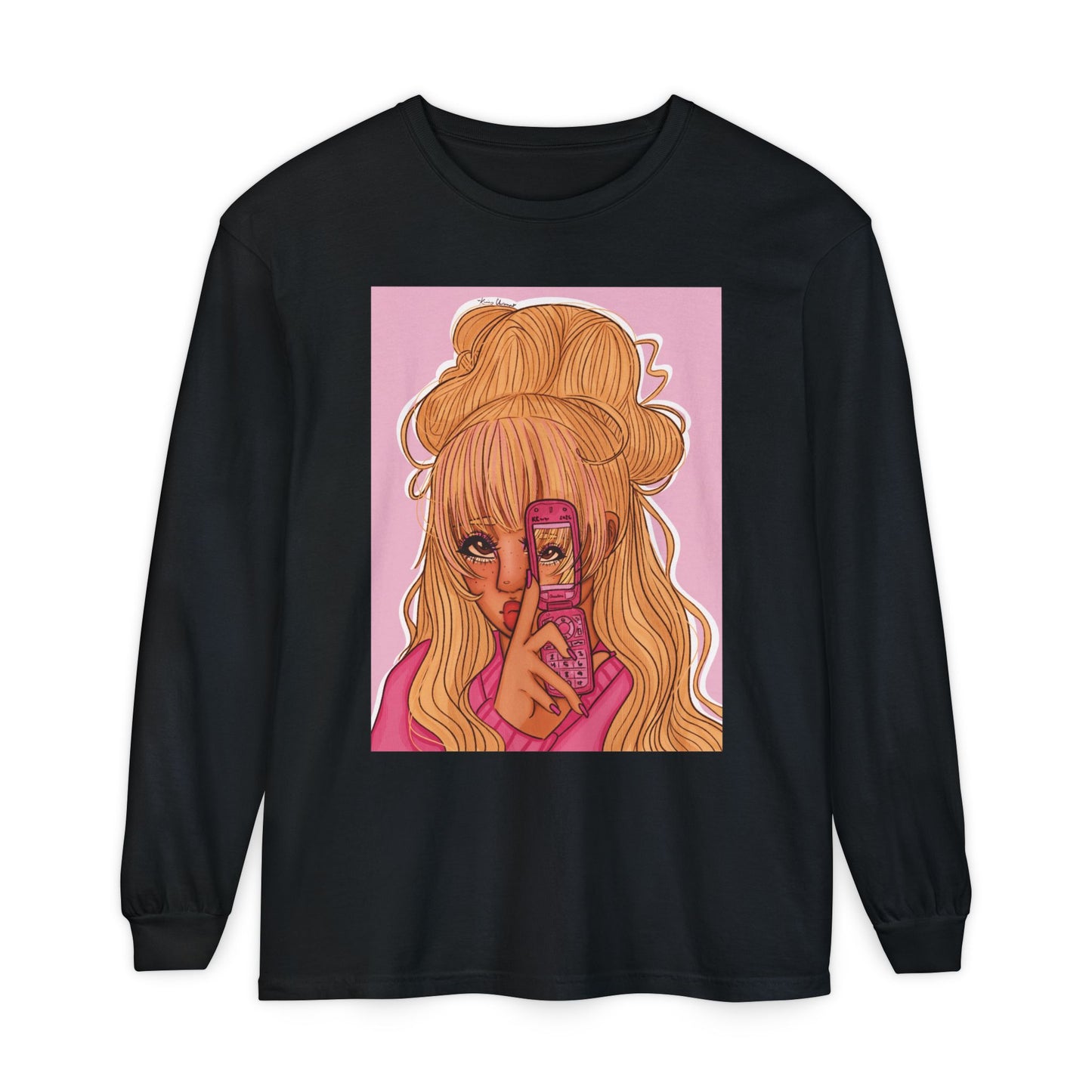 Unisex Garment-dyed Long Sleeve T-Shirt (Pink 90’s Girl)