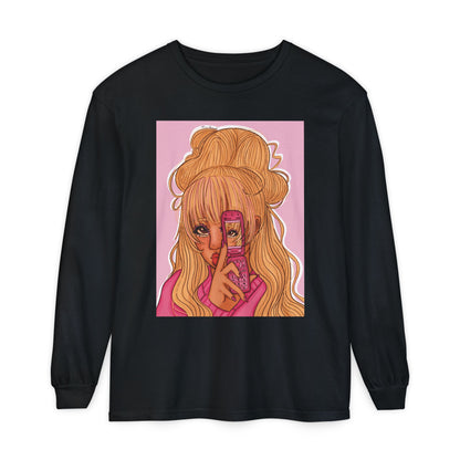Unisex Garment-dyed Long Sleeve T-Shirt (Pink 90’s Girl)